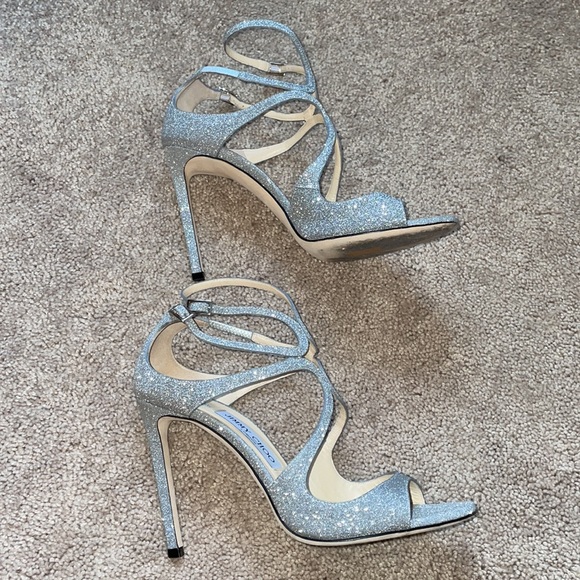 Jimmy Choo Silver Glitter Strappy High Heel Sandals - Picture 5 of 12